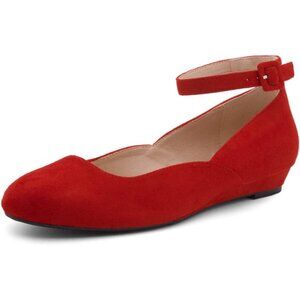 Dream Pairs Size 8 Low Wedge Flats Ankle Strap Red Soft Comfort 1" Heel